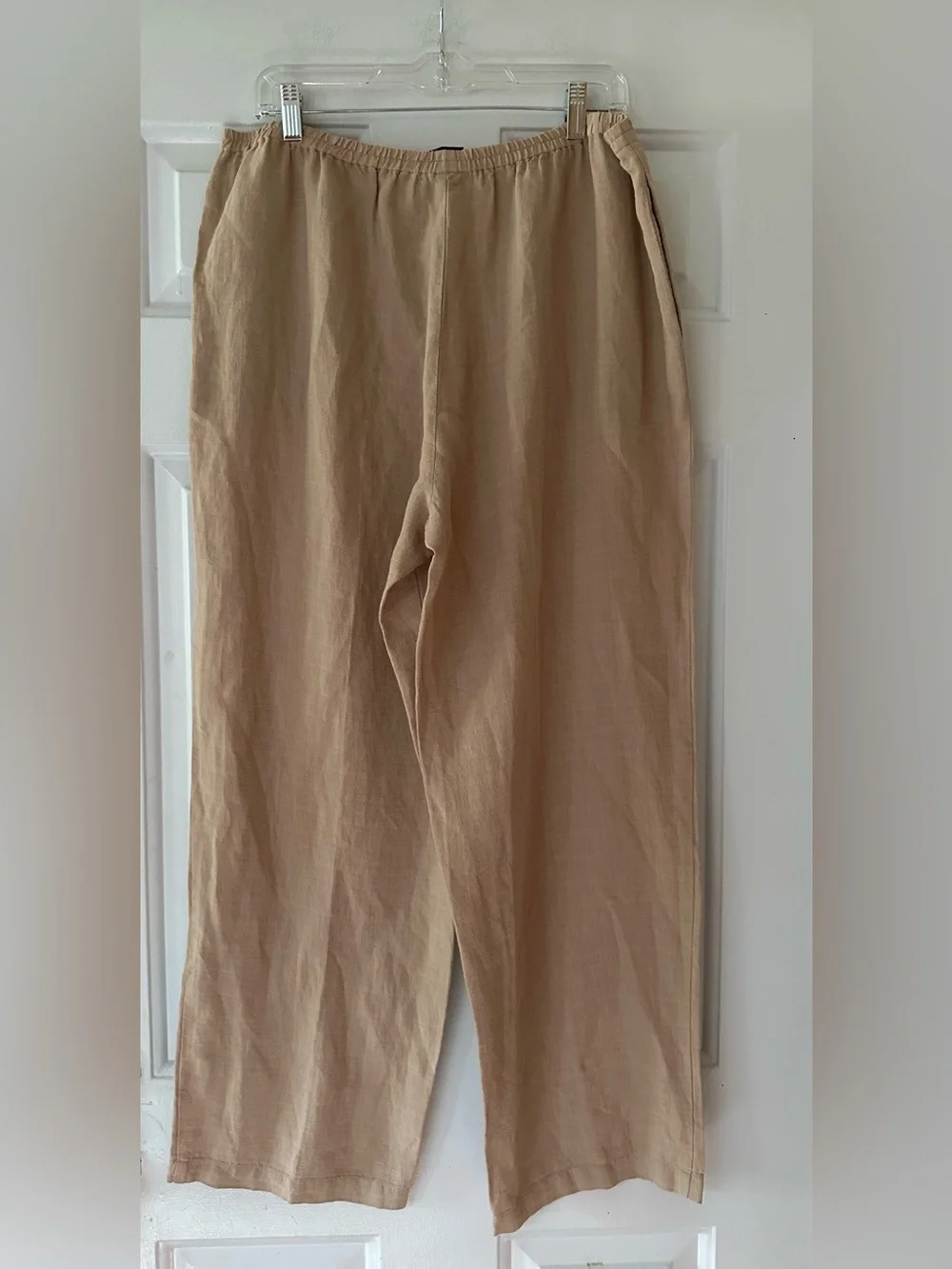 Eileen Fisher Tan Linen Blend Italian Fabric Wide Leg Slouchy Pants Size Large. - Picture 8 of 14